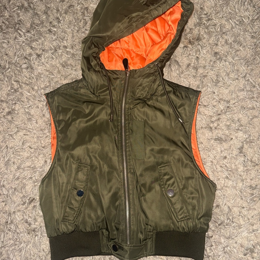 Zara Olive Green and Orange Hooded Vest